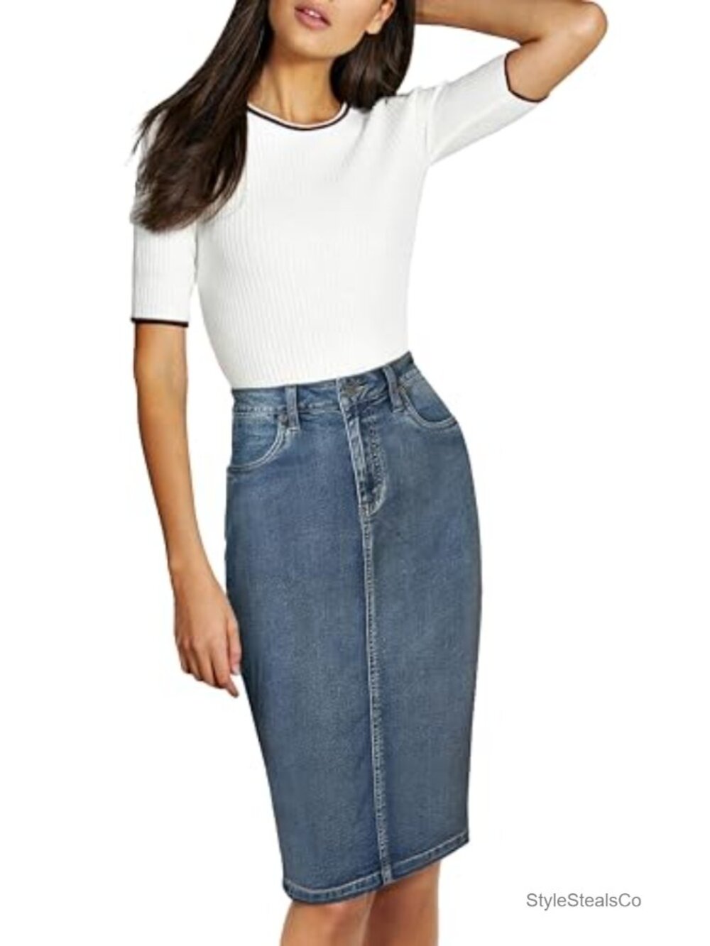 Womens Stretch Denim Pencil Skirt A-Line Destructed Mini 3-Pack Pockets